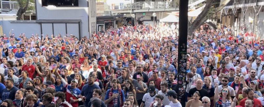 Large crowd of soccer fans gathered at Jannus Live in downtown St. Pete for a USA Soccer World Cup watch party event