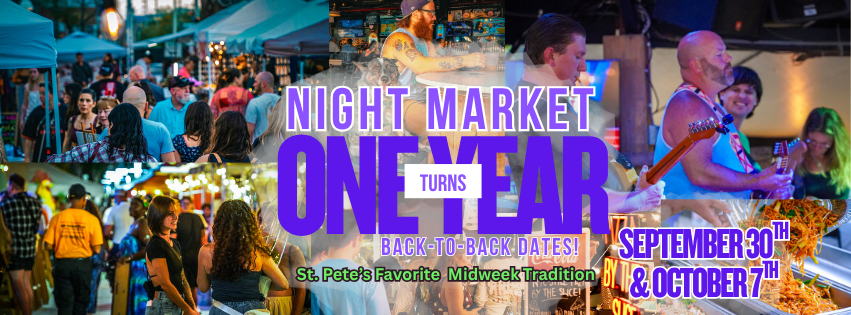 St. Pete Night Market celebrates its one year anniversary at Ferg’s with back to back Wednesday events on September 30th and October 7th, 2026