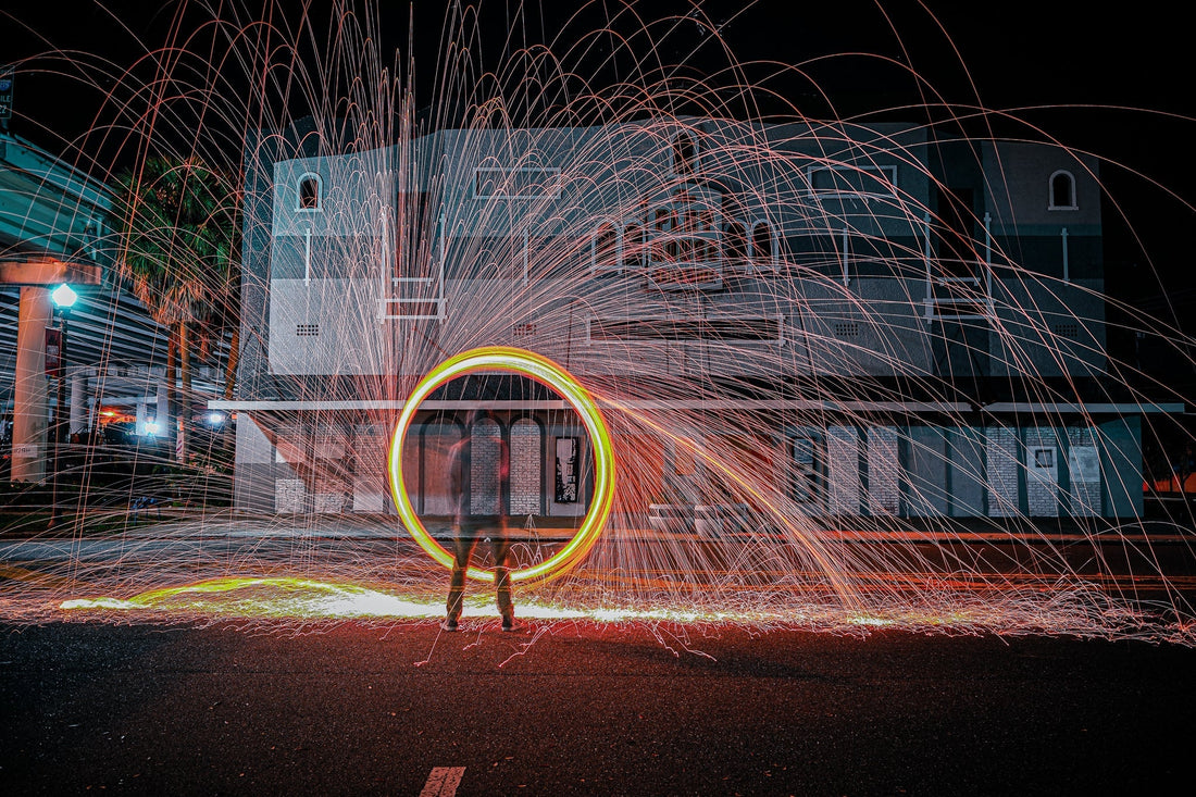Light trail photo outside the historic Playhouse Theatre in St. Pete’s Grand Central District.
