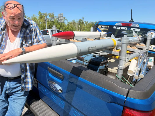 Close up of realistic missile props mounted in pickup truck bed that sparked calls to FHP along Interstate 4 in Plant City Florida