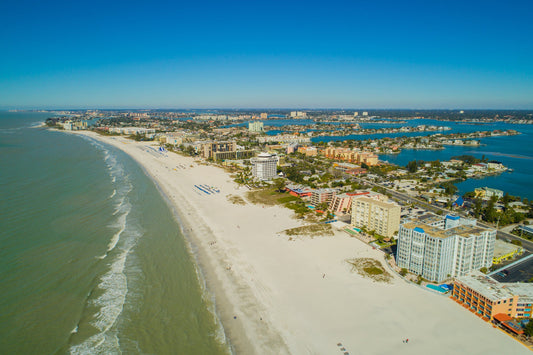 Aerial view of St. Pete Beach and waterfront homes in Pinellas County, Florida, as voters consider Amendment 3 and potential changes to Florida property taxes.