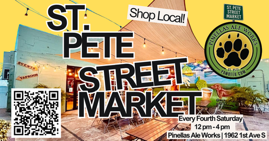 Flyer promoting the St. Pete Street Market at Pinellas Ale Works, featuring the event name, Saturday January 24th date, 12PM to 4PM time, downtown St. Petersburg location, and branding for a recurring fourth Saturday market.