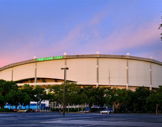 Tropicana Field stadium and surrounding parking lot in St. Petersburg Florida where radar scans detected possible graves linked to the historic Oaklawn Cemetery site