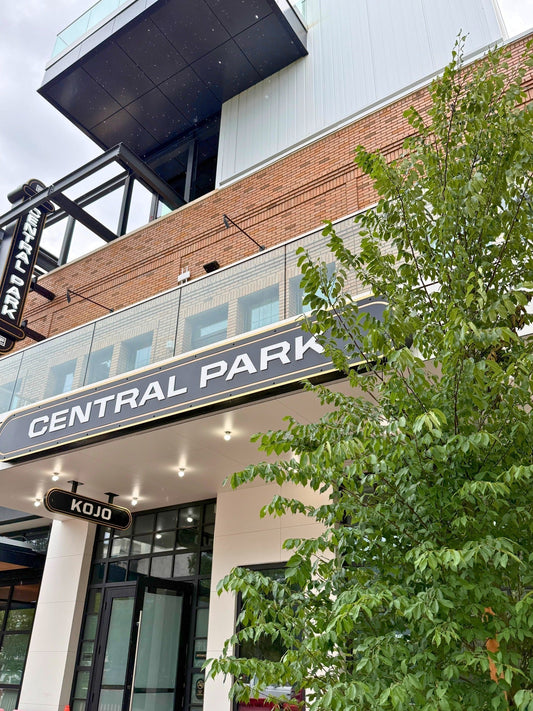 Exterior of Central Park St. Pete at 551 Central Avenue in downtown St. Petersburg Florida featuring Kojo restaurant entrance.