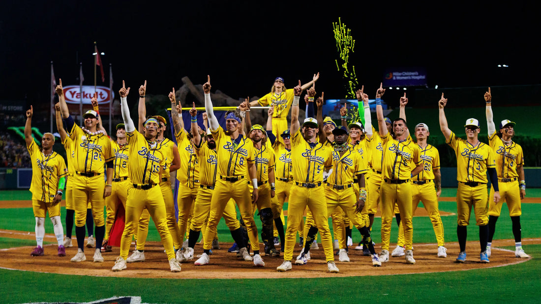 Savannah Bananas baseball team celebrates in their signature yellow uniforms as they prepare to bring Banana Ball to Tropicana Field in St. Petersburg, Florida, for two games in May 2027.
