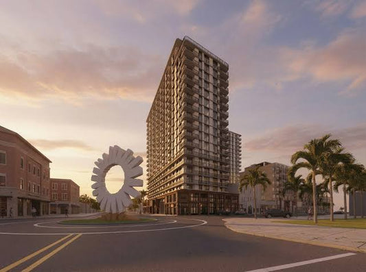 Architectural rendering of the EDGE Collective II apartment tower planned near Central Avenue in the EDGE District of downtown St. Petersburg, Florida.